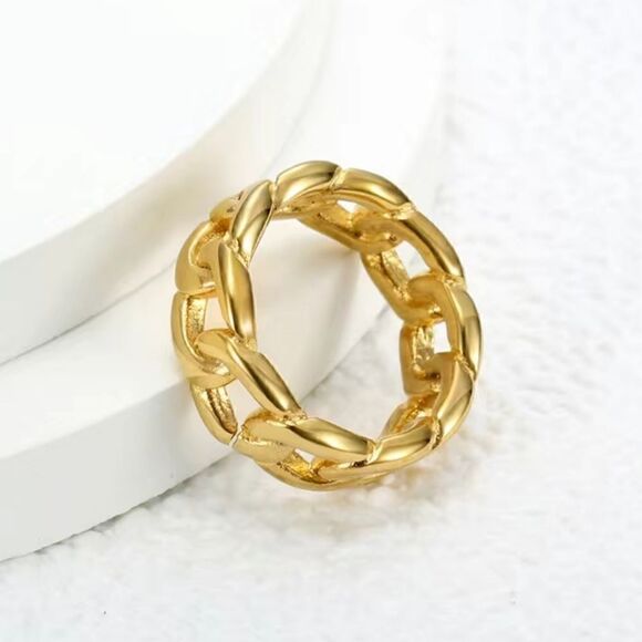 Stainless Steel Chain Style Finger Ring 18K Gold Plated - Picture 3 of 8